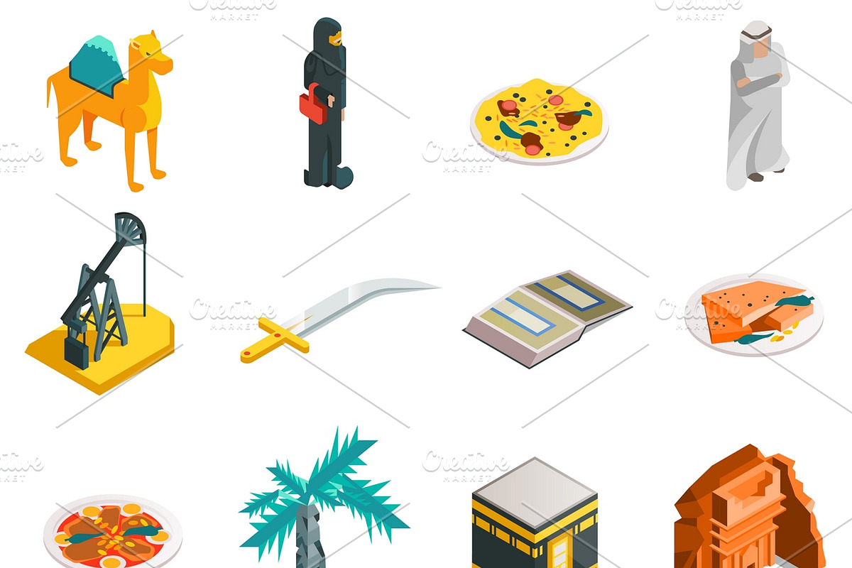 Saudi Arabia isometric touristic set in Icons - product preview 8