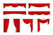 Luxury red curtains realistic icons