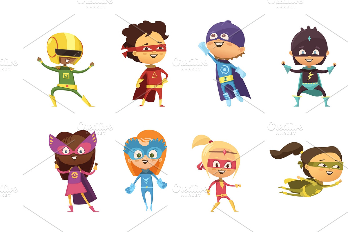 Kids superheroes retro set in Superhero Icons - product preview 8