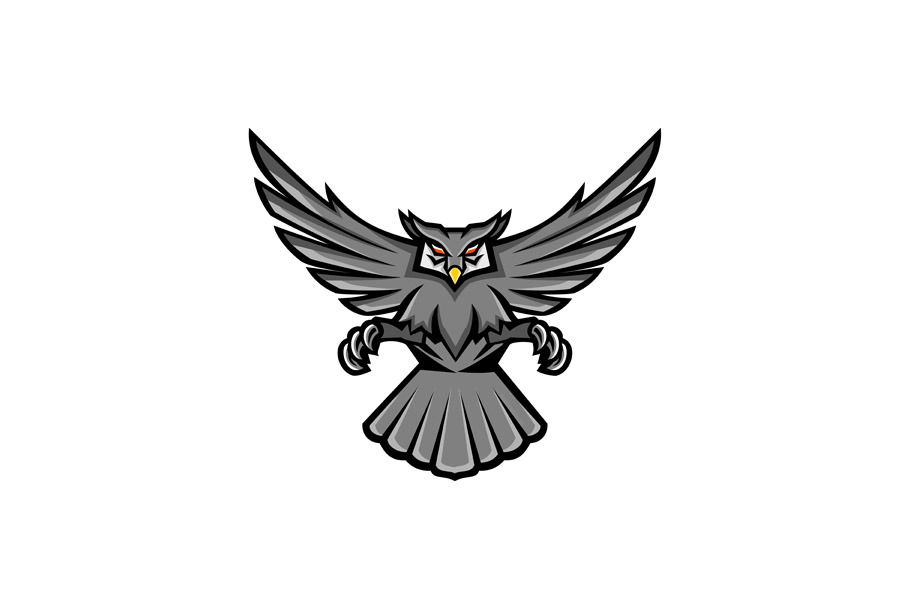Horned Owl Swooping Front Mascot