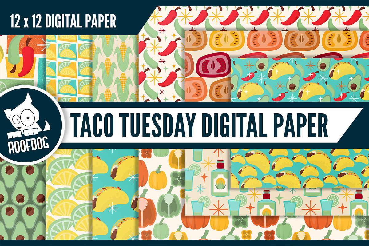 Tacos and tequilas digital paper in Patterns - product preview 8