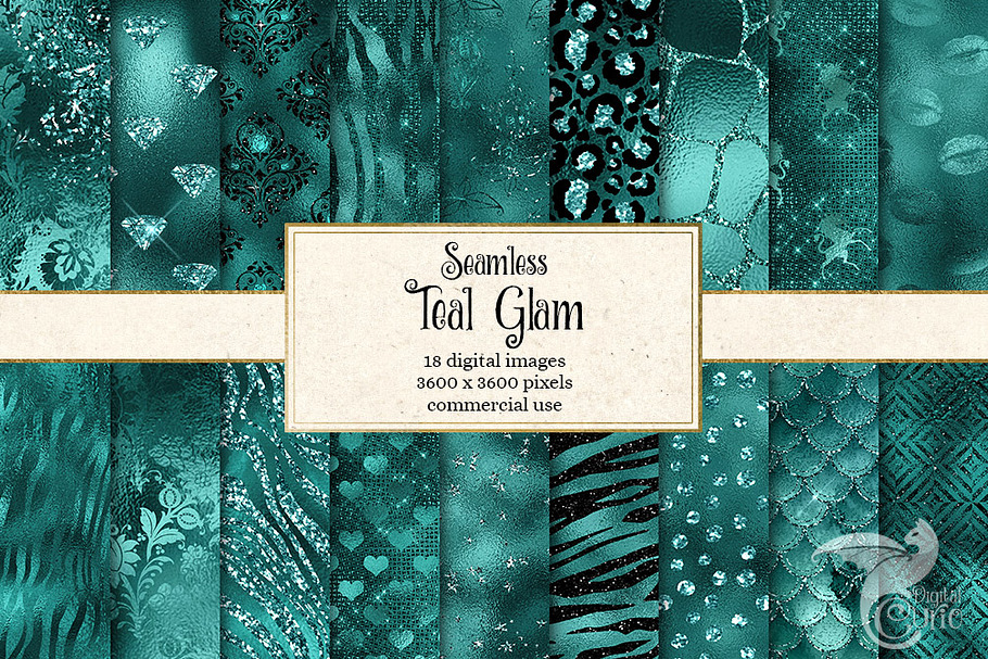 Teal Glam Digital Paper in Textures - product preview 8