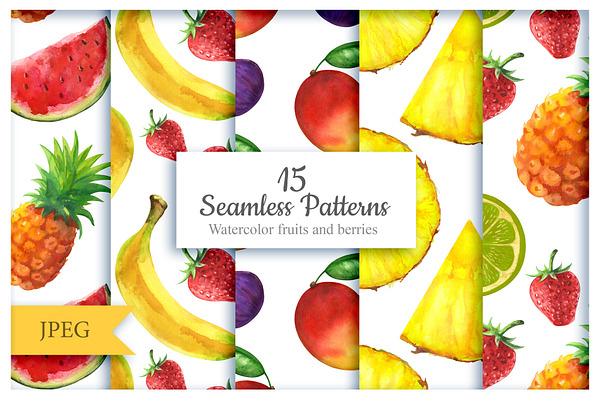Fruits and berries seamless patterns
