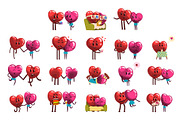 Cute smiling red and pink hearts