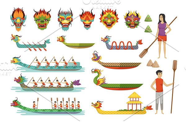 Dragon boats set, team of male