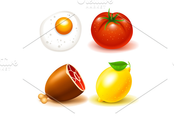 Food icons beef tomat lemon