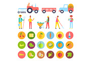Farm People and Harvest Icons Vector