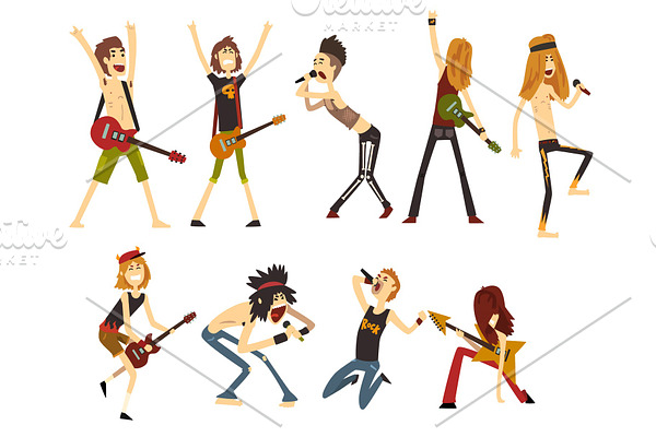 Rock artists characters set. Young