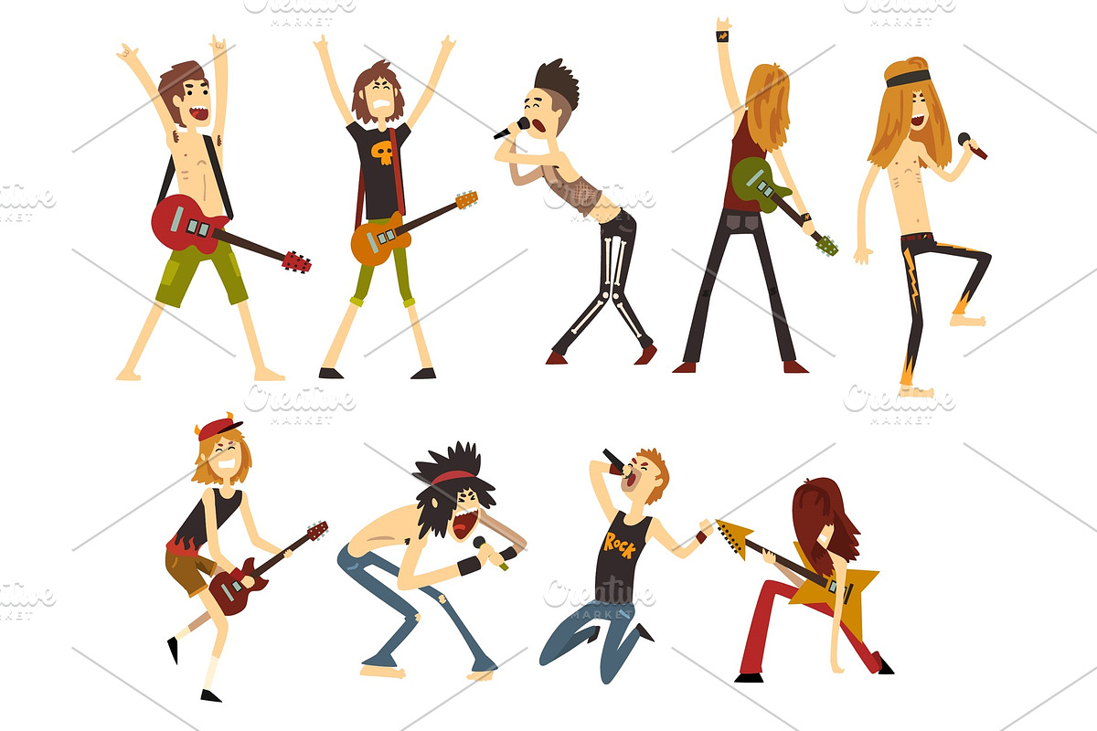 Rock artists characters set. Young in Illustrations - product preview 8