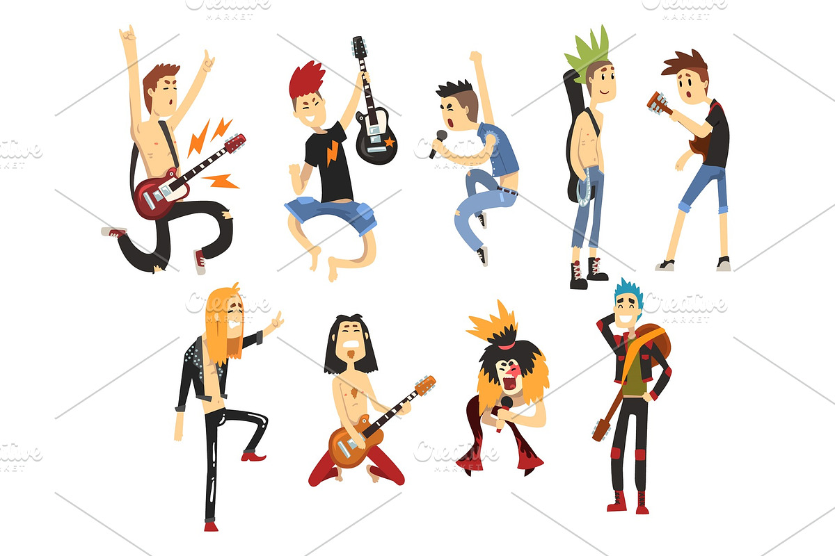 Cartoon rock artists characters in Illustrations - product preview 8