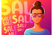 Cute girl in sunglasses with sale.