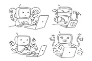 Hacker robot set 404 sketch. Hacking