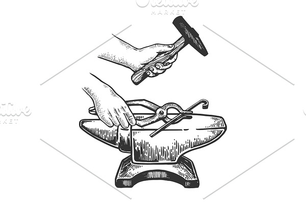 Anvil and hammer engraving vector