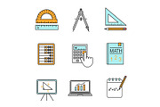 Mathematics color icons set