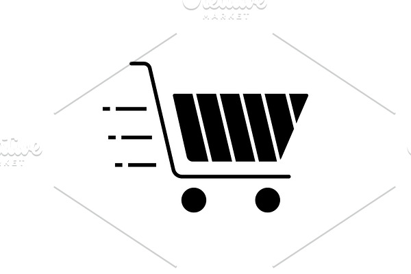 Flying shopping cart glyph icon