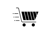 Flying shopping cart glyph icon