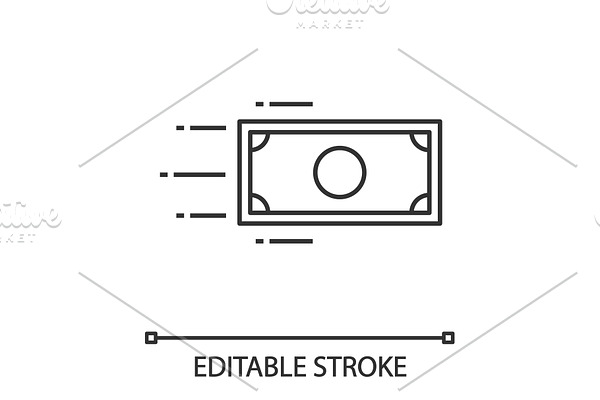 Flying dollar banknote linear icon