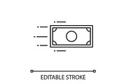 Flying dollar banknote linear icon