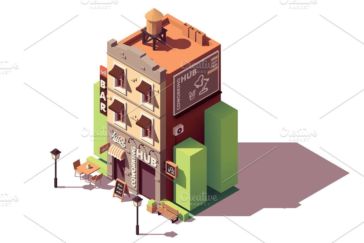 Vector isometric coworking building in Illustrations - product preview 8