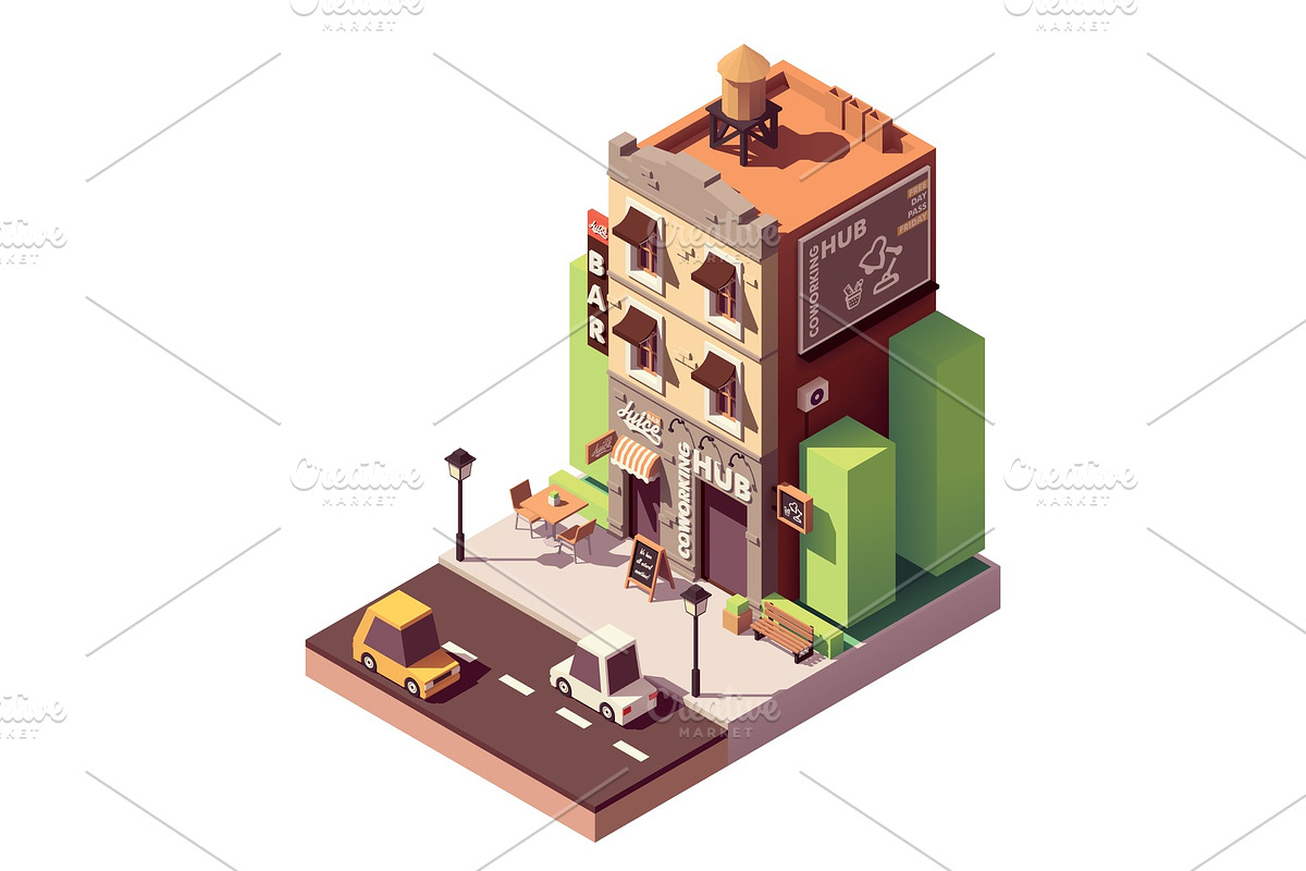 Vector isometric coworking building in Illustrations - product preview 8
