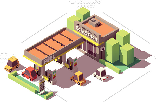 Vector isometric gas station