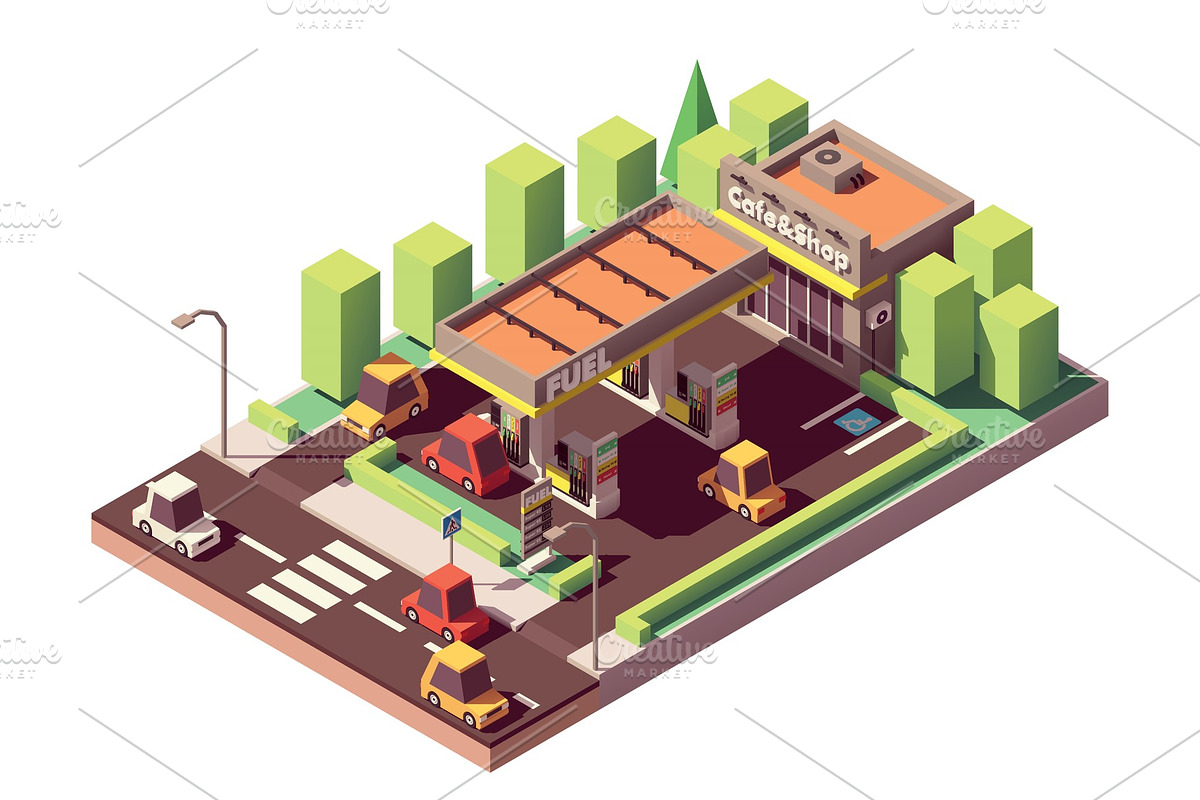 Vector isometric gas station in Illustrations - product preview 8