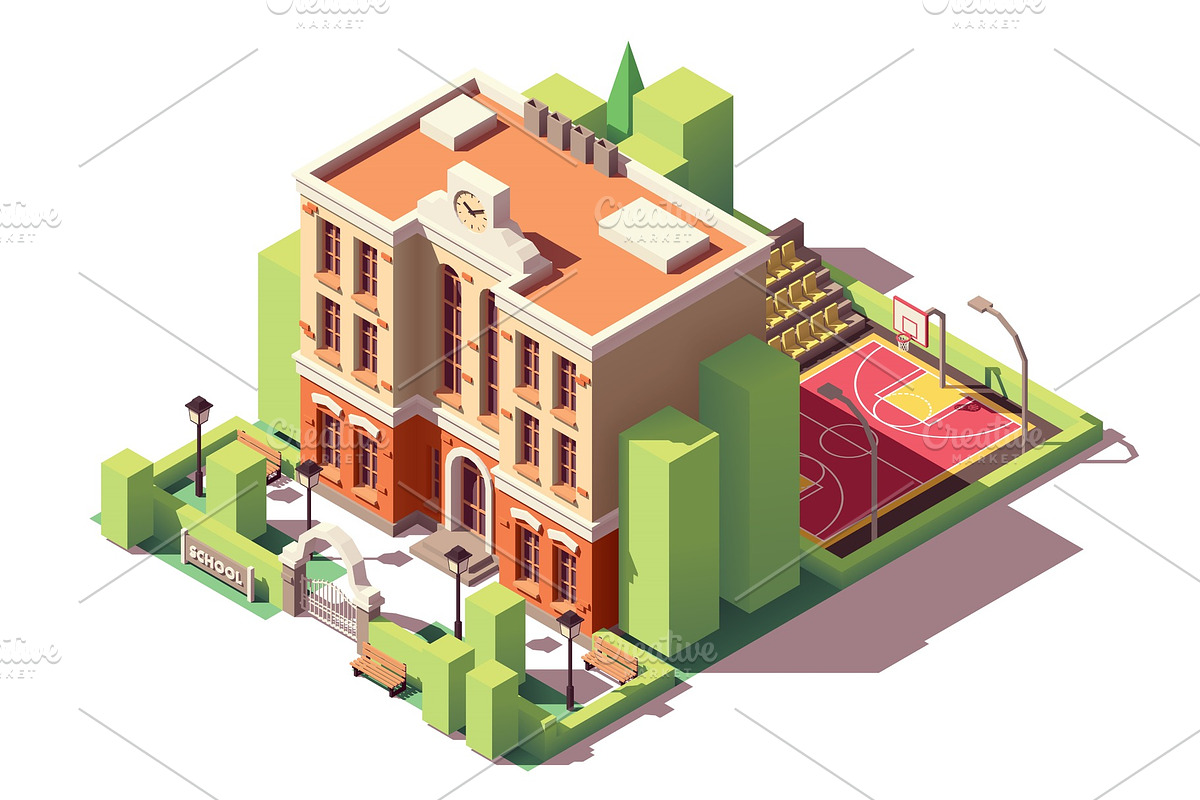 Vector isometric school building in Illustrations - product preview 8