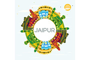 Jaipur India City Skyline with Color