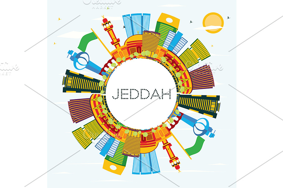 Jeddah Saudi Arabia City Skyline  in Illustrations - product preview 8