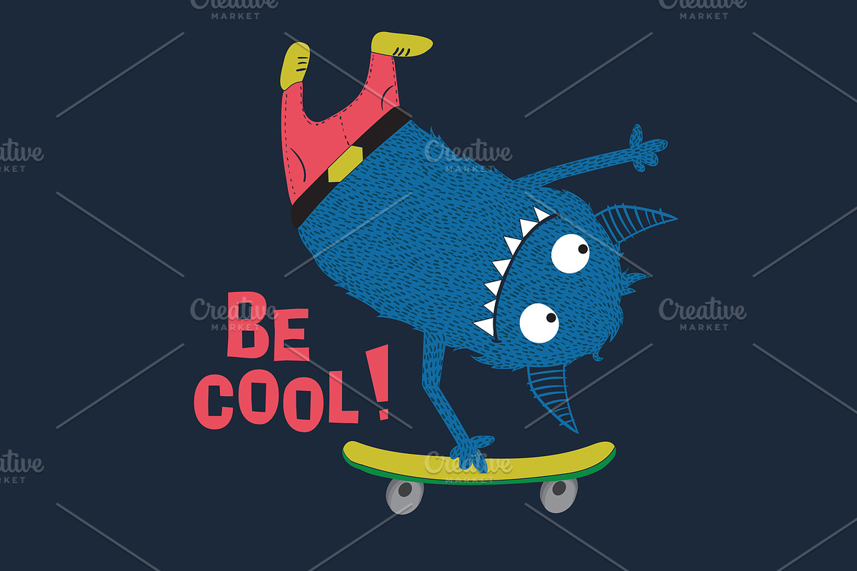 Skater cute monster vector design in Illustrations - product preview 8