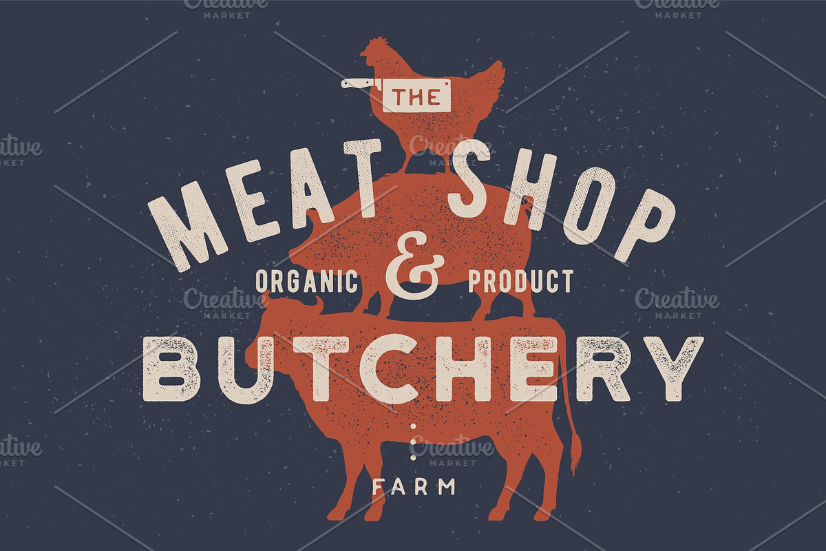 Poster for butchery, meat shop. Cow in Illustrations - product preview 8