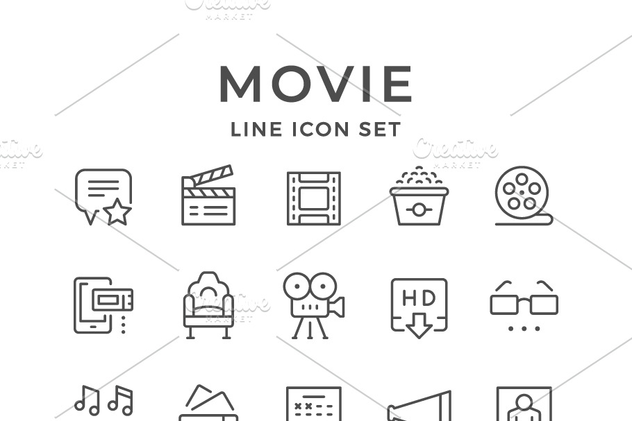 Set line icons of movie in Icons - product preview 8
