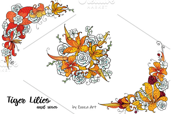 Tiger Lilies & Roses - clip-art in Illustrations - product preview 4