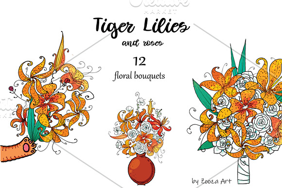 Tiger Lilies & Roses - clip-art in Illustrations - product preview 6