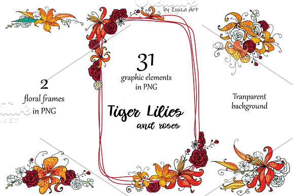 Tiger Lilies & Roses - clip-art in Illustrations - product preview 7