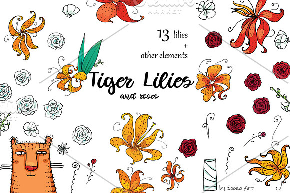 Tiger Lilies & Roses - clip-art in Illustrations - product preview 13