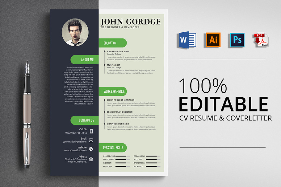 Creative Design CV Resume Word in Resume Templates - product preview 8