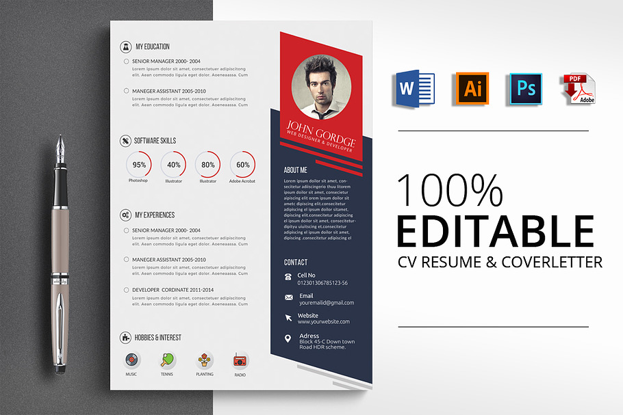 Stylish Word CV Resume Template in Resume Templates - product preview 8
