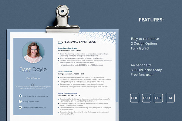 Printable Resume for Event Planner