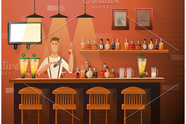 Vector banner of interior with bar