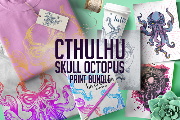 Cthulhu skull octopus PRINT BUNDLE in Illustrations - product preview 1