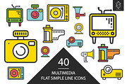 Multimedia simple line icons set