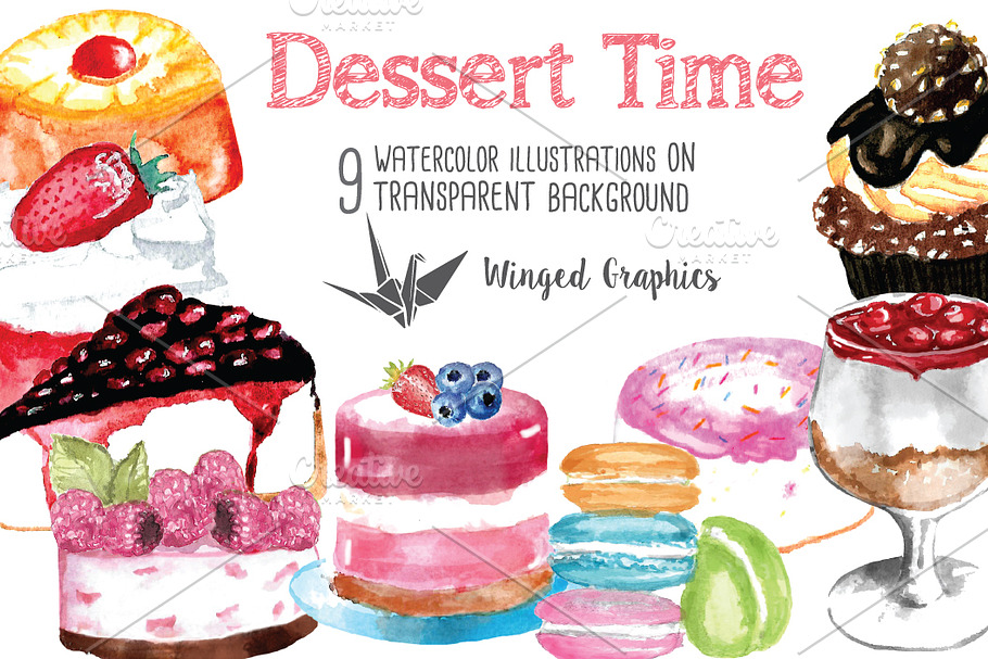 Dessert time watercolor illustration