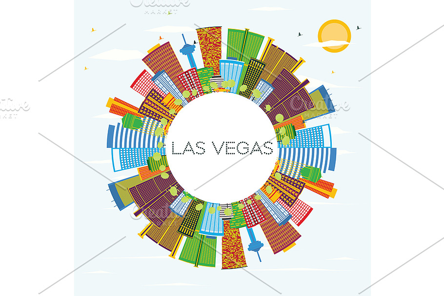 Las Vegas City Skyline with Color  in Illustrations - product preview 8
