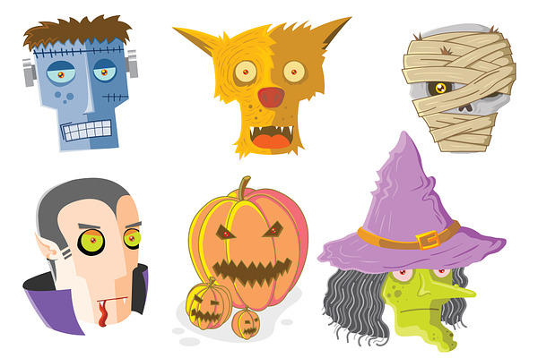 Set of Halloween Monsters Faces