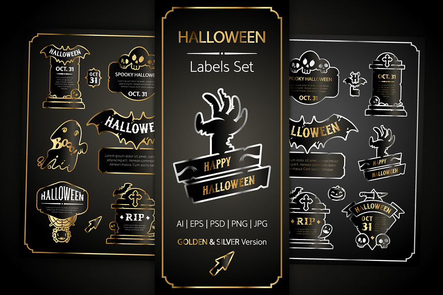 Halloween Design Golden Labels Set in Illustrations - product preview 8
