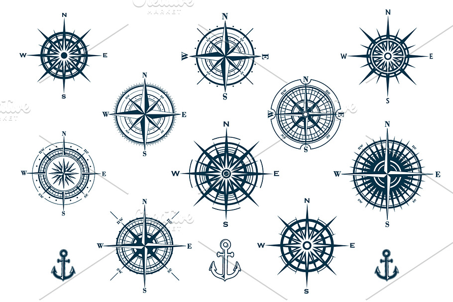 Vector Set of Compass Roses in Illustrations - product preview 8