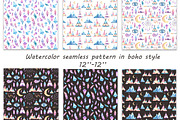Watercolor seamless pattern in boho