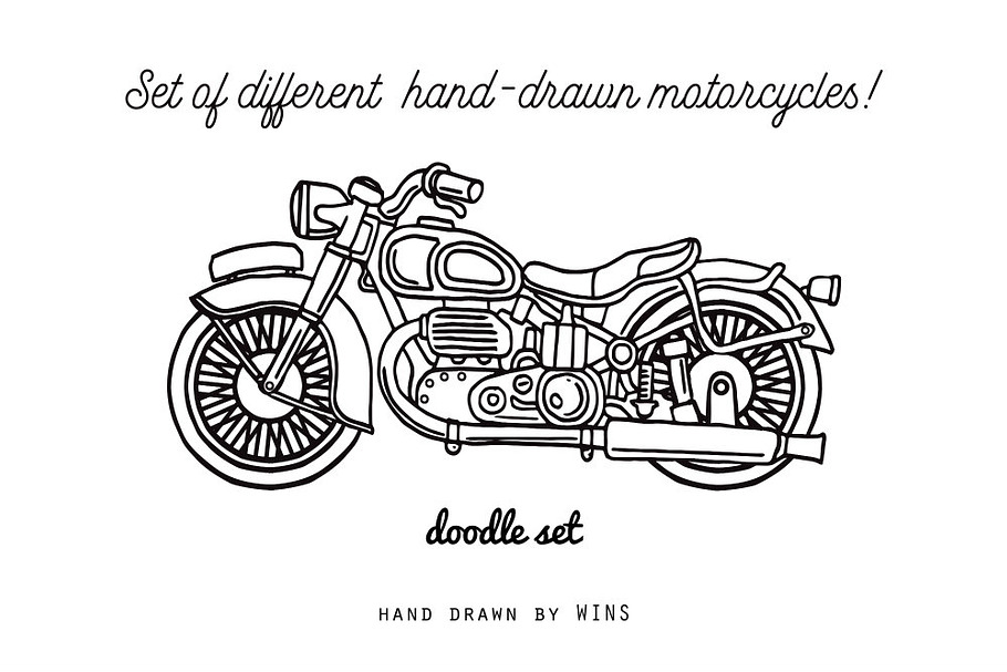 Set of hand-drawn motorcycles in Illustrations - product preview 8