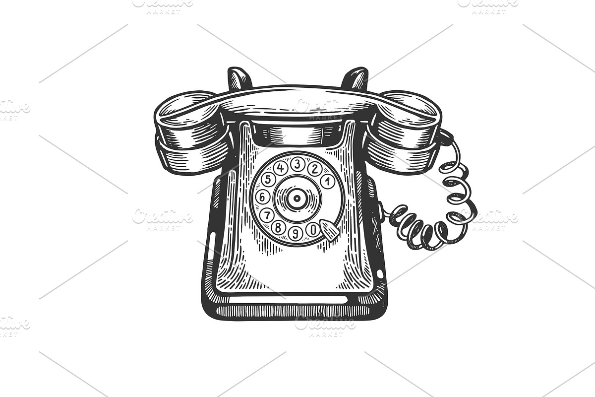 Old rotary dial phone engraving in Illustrations - product preview 8